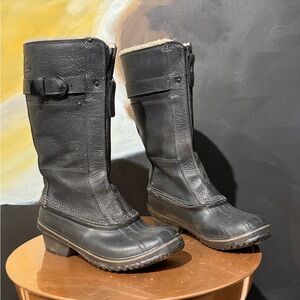 Sorel “Fancy Tall” Black Leather and Rubber Boots 8